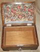 Vintage From Estate Tiger Oak ? Wood Box W/ Key Ornate Metal Corners Lined And Boxes photo 9