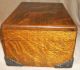 Vintage From Estate Tiger Oak ? Wood Box W/ Key Ornate Metal Corners Lined And Boxes photo 3