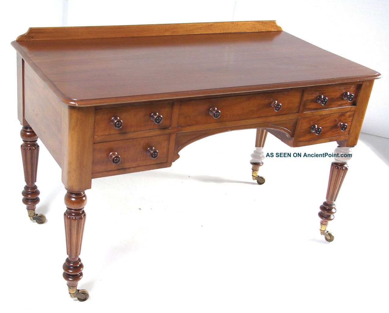 B343 William 4th.  Mahogany Writing Desk,  Table With Five Drawers,  Signed 1800-1899 photo