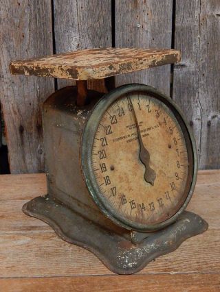 Antique Primitive 1913 Green Farmhouse Rustic Kitchen Scale photo