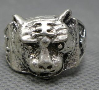 29mm Old China Folk Collect Miao Silver Lovable Tiger Head Jewelry Fashion Ring photo