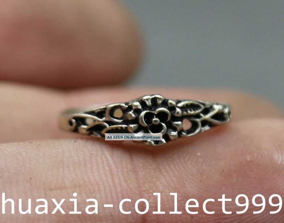 21mm Old Chinese Folk Collect Miao Silver Small Flower Link Jewelry Fashion Ring Other Antiquities photo