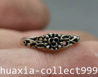21mm Old Chinese Folk Collect Miao Silver Small Flower Link Jewelry Fashion Ring photo