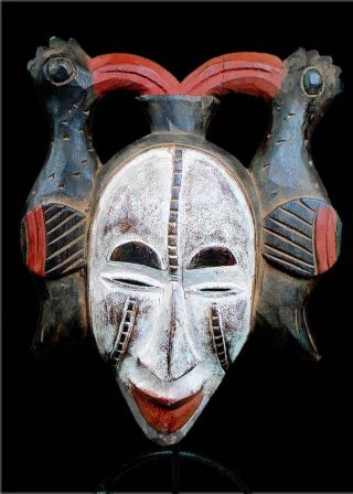 Nigeria: Tribal African Ceremonial Idoma Mask With 2 Birds. photo