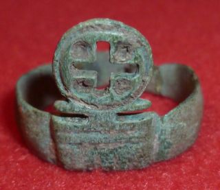 Knights Templar Ancient Artifact - Bronze Cross Ring Circa 1100 Ad - 3026 photo