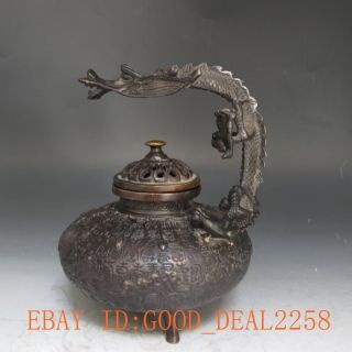 Chinese Vintage Handwork Bronze Carved Dragon Incense Burners photo