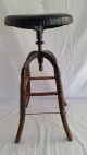 Small Antique Industrial,  Factory Stool,  Iron,  Wood,  Adjustable For Restoration 1900-1950 photo 3