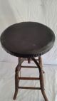 Small Antique Industrial,  Factory Stool,  Iron,  Wood,  Adjustable For Restoration 1900-1950 photo 4