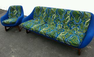 1960 ' S Singer Mid Century Modern Hippie Style Tie Dye Sofa & Chair Molded Atomic photo