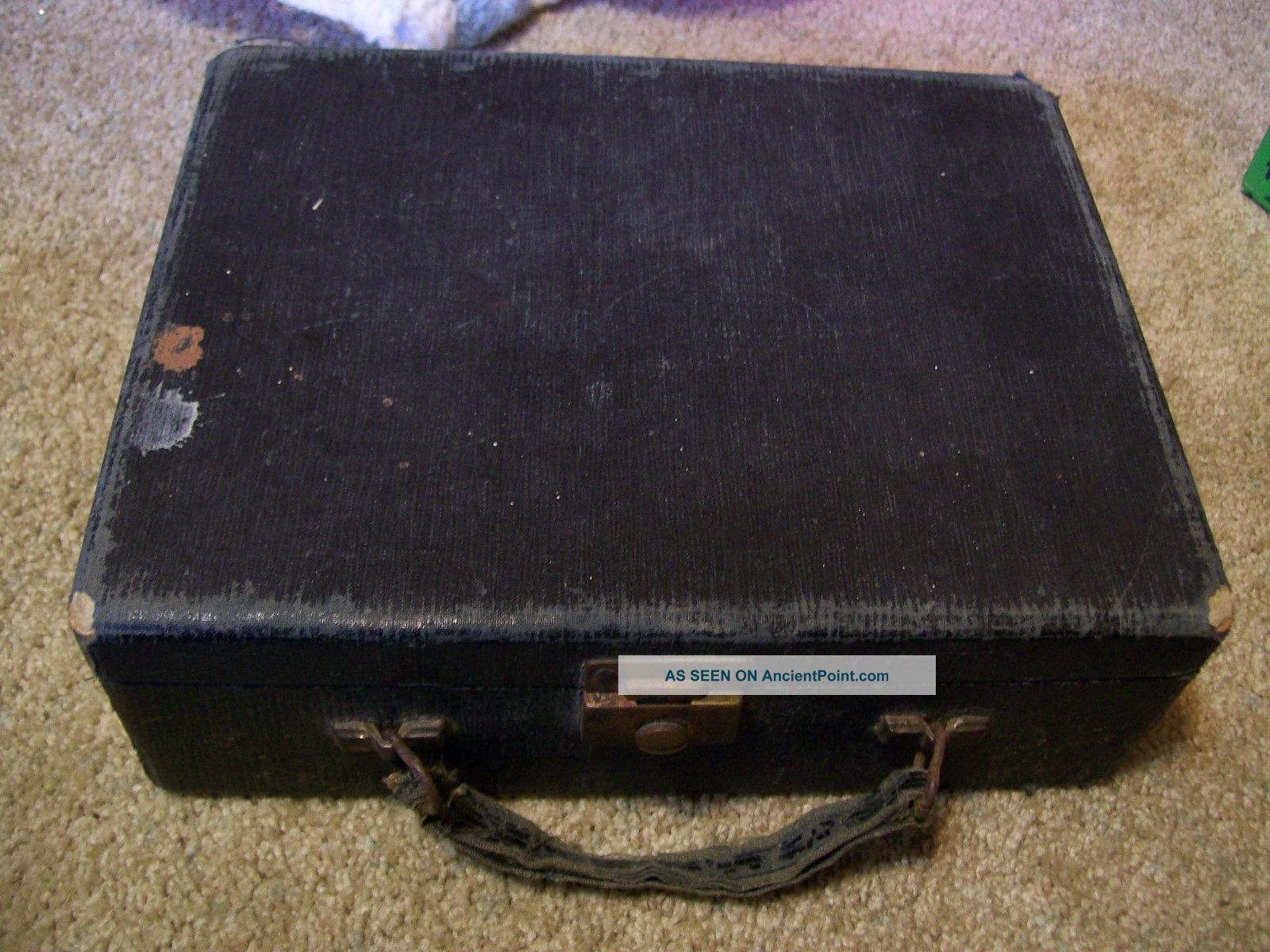 Antique Vintage Old Childs Small Suitcase Luggage Carry Case Cloth Covered Old 1900-1950 photo