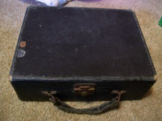 Antique Vintage Old Childs Small Suitcase Luggage Carry Case Cloth Covered Old photo