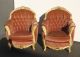 Pair Vintage French Ornate Rococo Ornately Carved Rose Mohair Velvet Arm Chairs Post-1950 photo 1