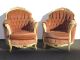 Pair Vintage French Ornate Rococo Ornately Carved Rose Mohair Velvet Arm Chairs Post-1950 photo 2