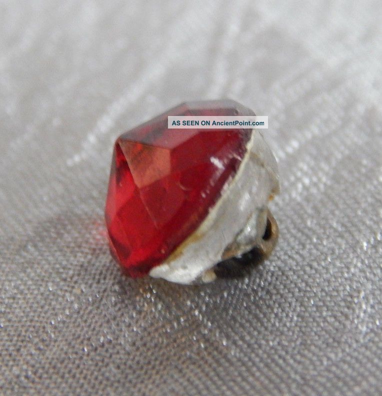 Antique Czech Faceted Glass Button Red & Clear 4 Way Brass Shank Diminitiv 164a Buttons photo