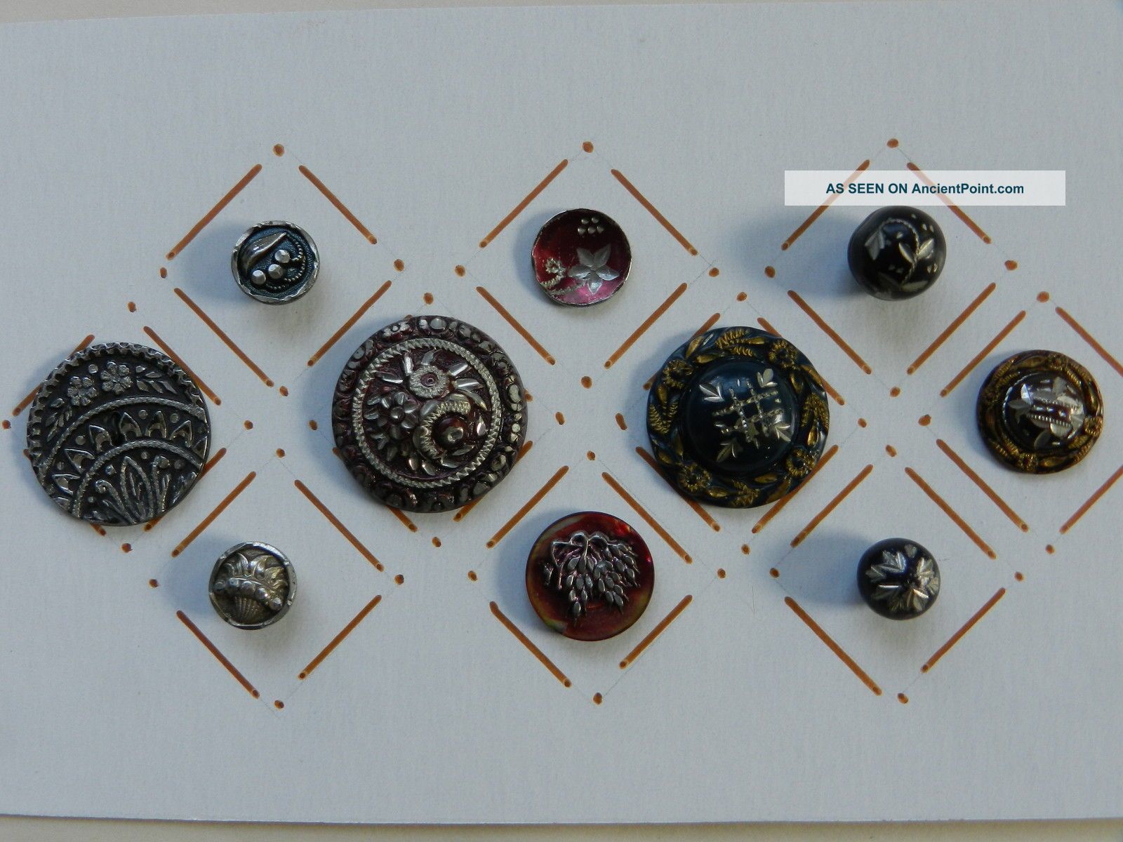 10 Antique Steel Buttons Cut & Painted / Dyed Buttons photo