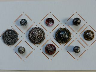 10 Antique Steel Buttons Cut & Painted / Dyed photo