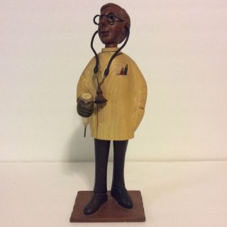Rare Vintage Romer Hand Carved Wood Doctor Statue Figurine Made In Italy photo
