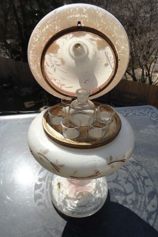 Antique Bohemian Glass Absinthe Hand Blown Server W/ Decanter & Glasses photo