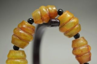 Collectible Chinese Old Jade Carved Bead Hand Woven Bracelet Fs43 photo