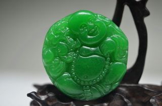 Delicate Chinese Jadeite Hand Carved Maitreya Buddha Pendant Fs43 photo