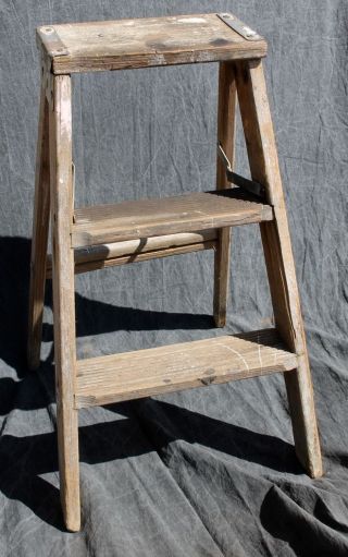 Vintage 2 Step Wooden Step Stool - Ladder/primitive/ Plant Stand/ Display Stand/nr photo