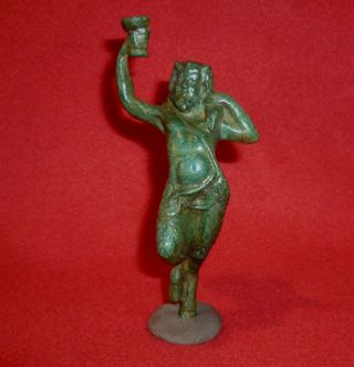 Roman Ancient Bronze Statue / Statuette Of God Satyr Circa 200 - 400 Ad - 3171 photo