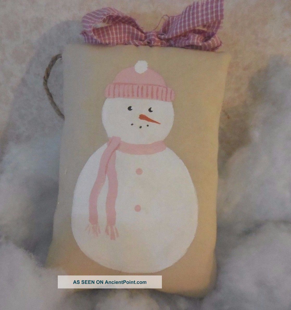 Primitive Handpainted Baby Snowman Pillow Tuck Folk Art Christmas Winter Primitives photo
