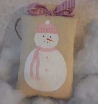 Primitive Handpainted Baby Snowman Pillow Tuck Folk Art Christmas Winter photo