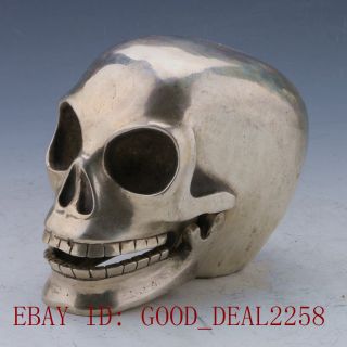 Vintage Style Silver Copper Handwork Carved Interesting Statue - - Skull Head photo