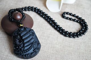 Exquisite Chinese Obsidian Hand Carved Ship Pendant photo