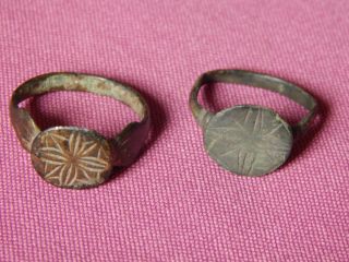 Ancient Rome,  2 Bronze Rings,  2 - 5 Century,  Star On Bezel photo