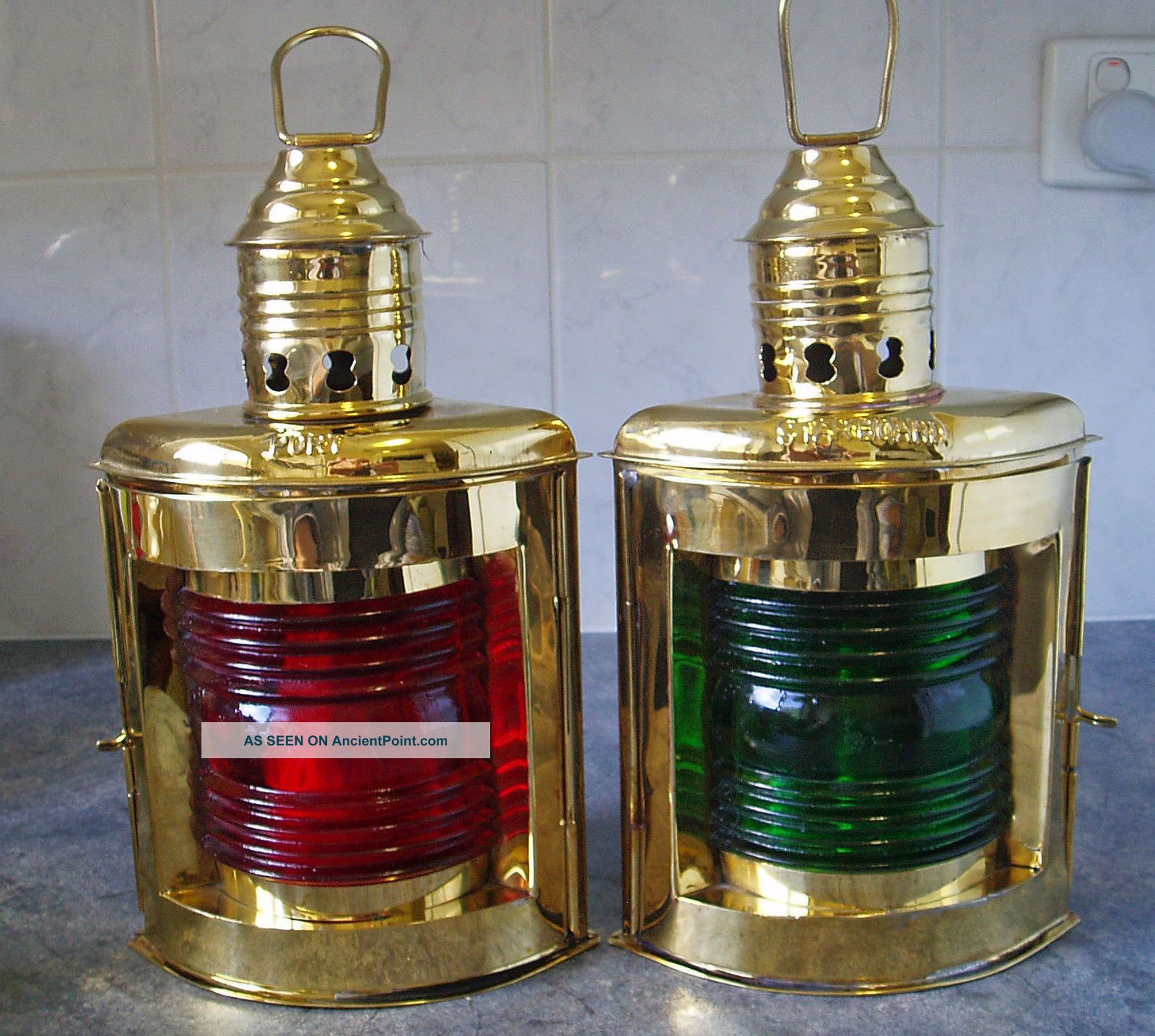 Brass Kerosene Ships Lamps Port & Starboard Wall/ Table Or Hanging Lamp Other Maritime Antiques photo