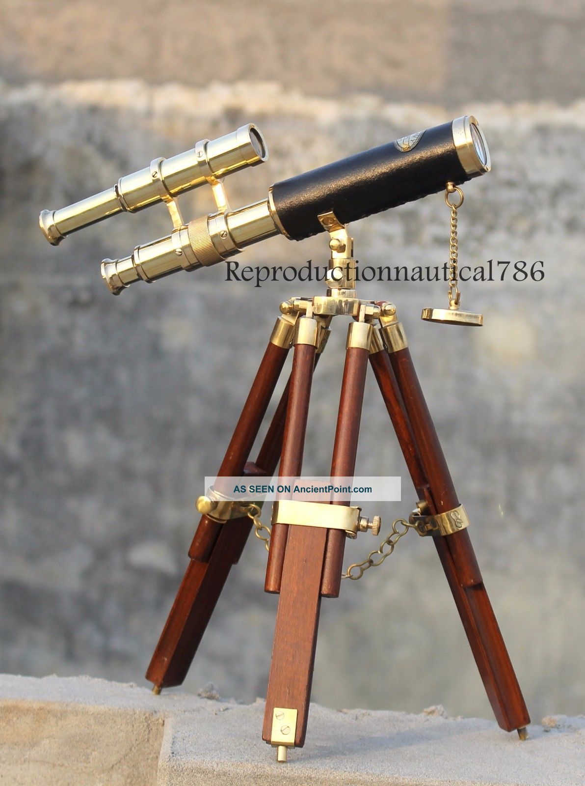 Collectible Solid Brass Telescope Maritime Vintage Spy Glass Telescope W/ Tripod Telescopes photo