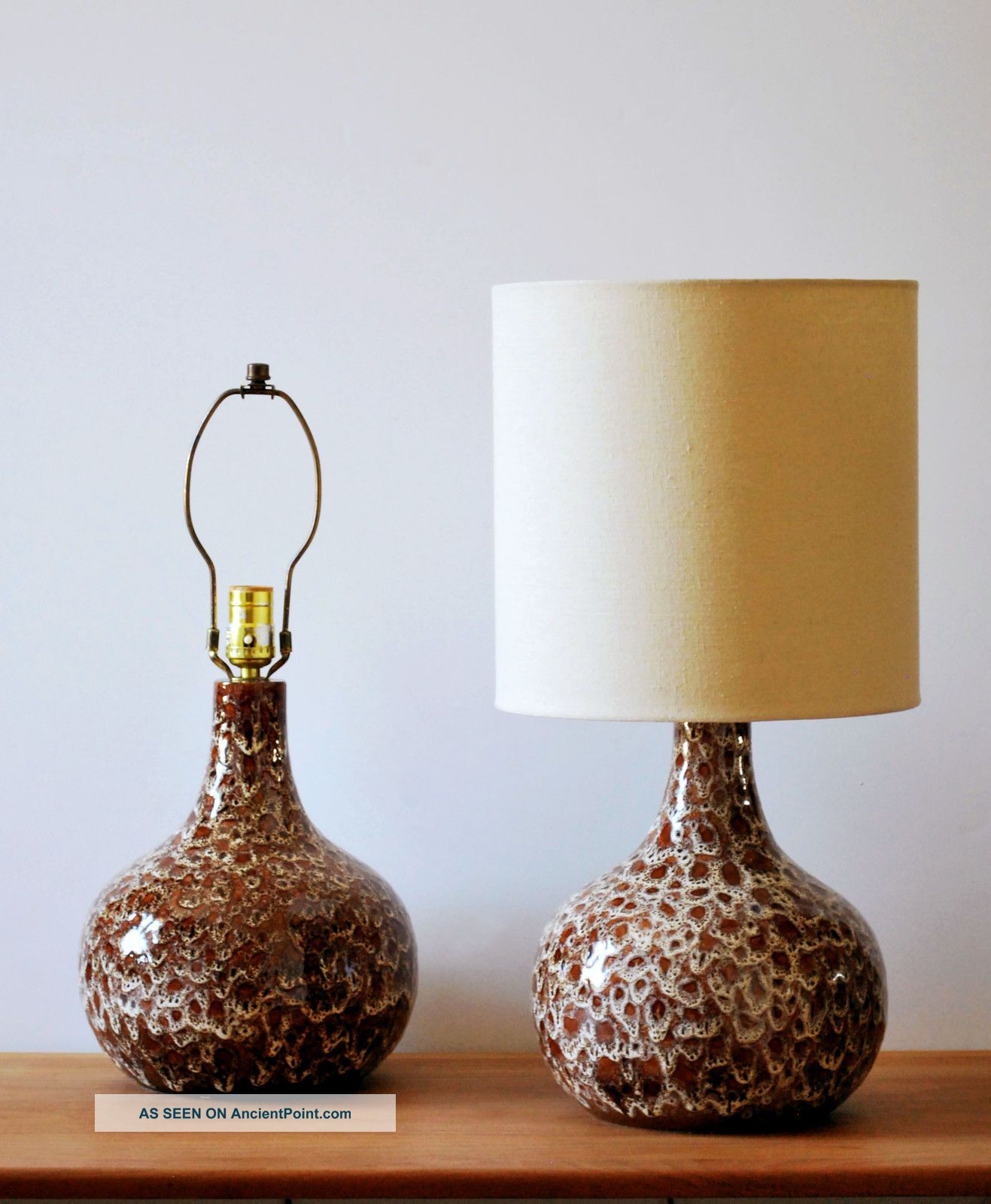 Mid Century Modern Danish Ceramic Fat Glaze Pair Table Lamp Mid-Century Modernism photo