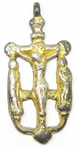 English Medieval Silver Gold Gilt Crucifix Pendant C.  15th Century A.  D. photo