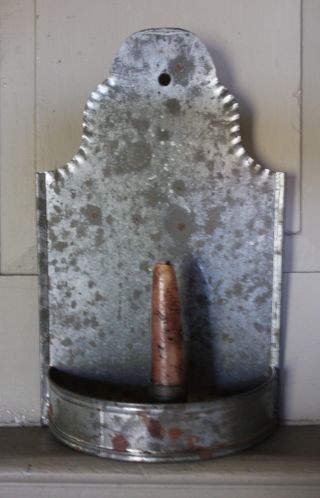 Late 19th/early 20th C Silvered Tin Wall Sconce In Great Crimp And Scroll Design photo