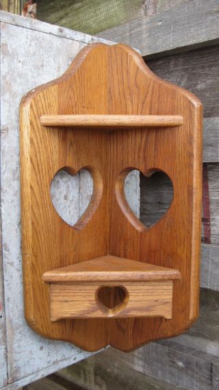 Vintage Mid Century Oak Corner Wall Shelf Primitive Display Curio Rack Stand photo