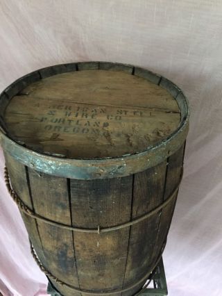 Antique Vtg Wooden Iron Barrel Nail Keg American Steel & Wire Portland Or Usa photo