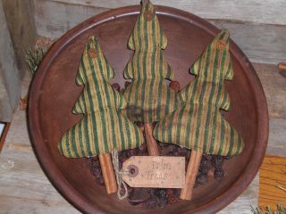 3 Primitive Rustic Green Christmas Trees Bowl Fillers Ornies Ornaments Tucks photo