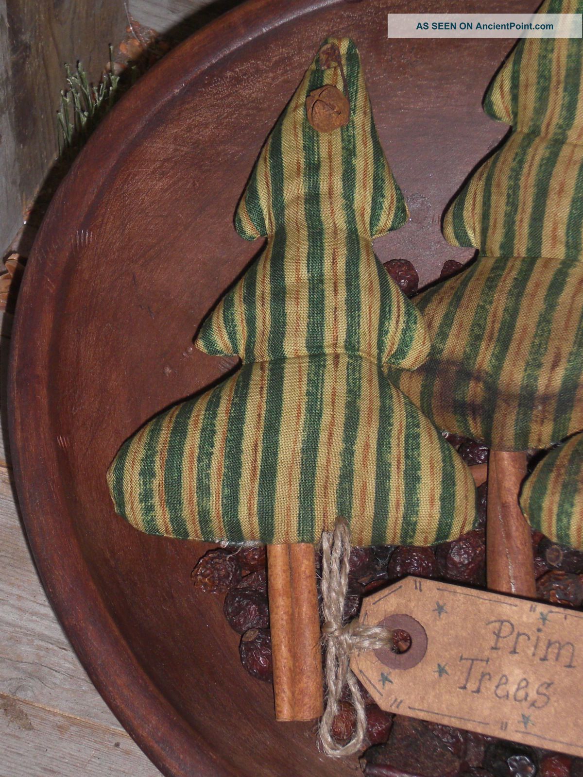 3 Primitive Rustic Green Christmas Trees Bowl Fillers Ornies Ornaments ...