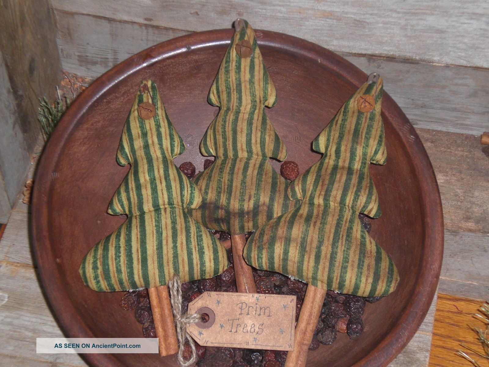 3 Primitive Rustic Green Christmas Trees Bowl Fillers Ornies Ornaments