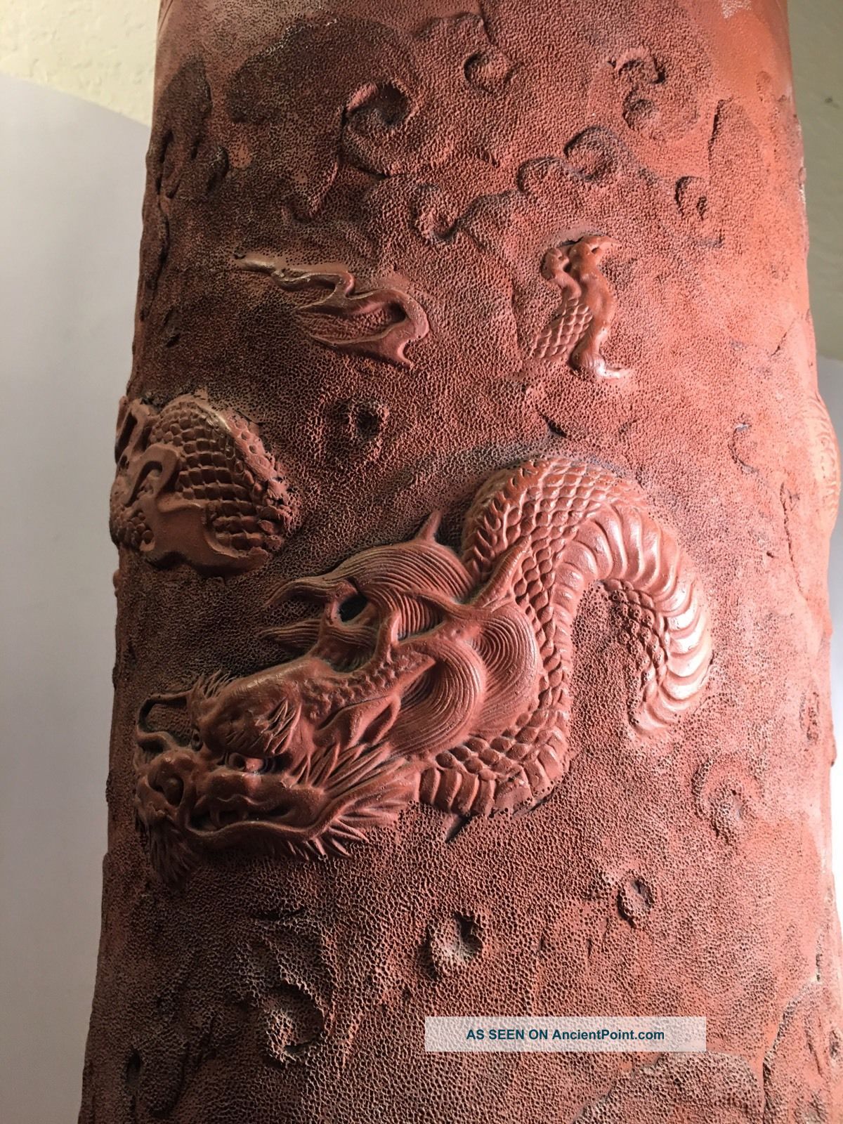 Antique Asian Chinese Terra - Cotta Redware Umbrella Cane Stand,  Dragon Other Chinese Antiques photo