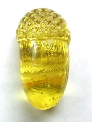 Antique Charmstring Glass Button Realistic Yellow Acorn - Swirl Back - 13/16 