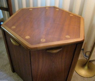 Lane Hexagon Mid Century Modern Table Inlay Sculptured Pulls Cabinet photo