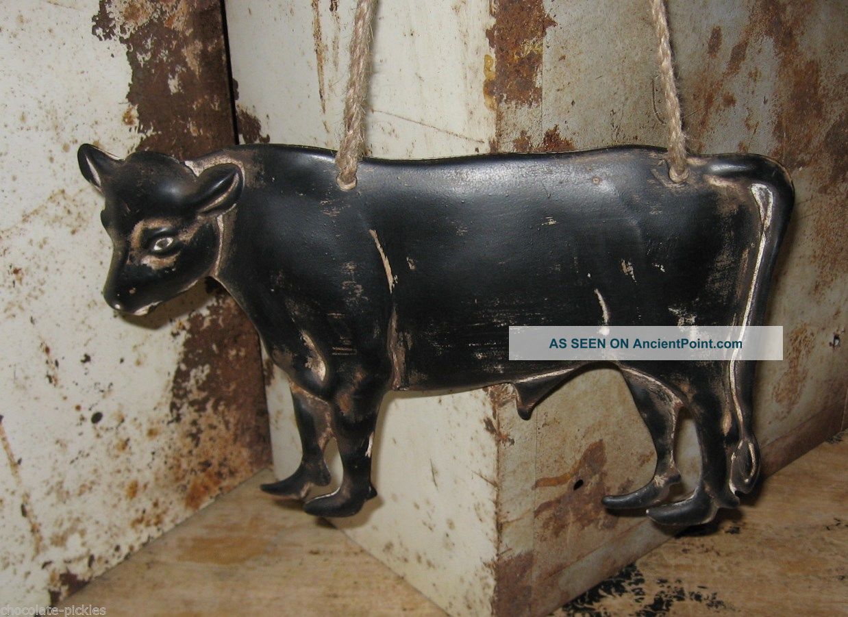 Black Cow Wall Sign Primitive French Country Farmhouse Kitchen Peg