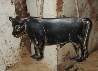 Black Cow Wall Sign Primitive/french Country Farmhouse Kitchen Peg Shelf Decor photo