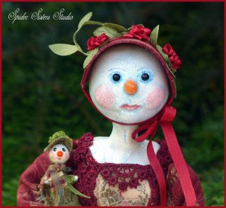 Ooak Vintage Style Queen Anne Snowlady & Tiny Snowlady Dolls Darling All Winter photo