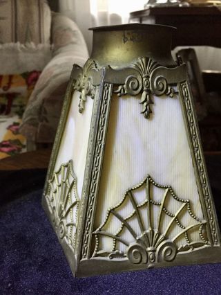 Antique Arts & Crafts 5 Panel Textured Slag Lamp Shade W/ Web photo