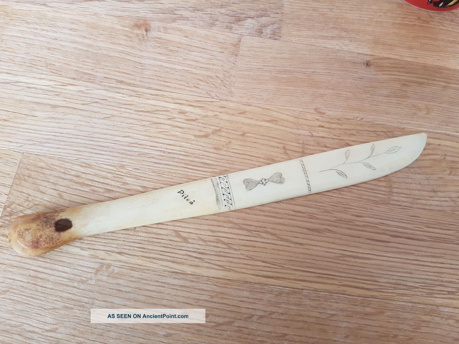 Antique Primitive Letter Knife With Scrimshaw Hand Carved From Reindeer Bone Primitives photo
