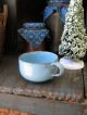 Tiny Early Antique Blue Enamelware Doll Cup With Bottle Brush Christmas Tree Primitives photo 1